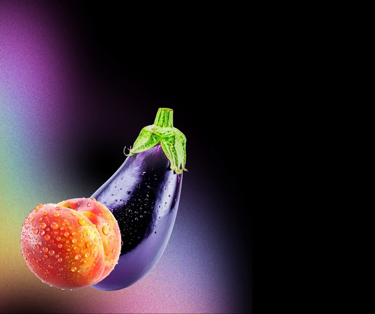 Illustration d’une pêche et d’une aubergine sur fond dégradé